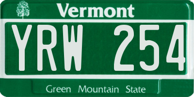 VT license plate YRW254