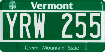 VT license plate YRW255