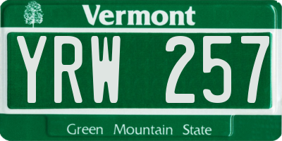 VT license plate YRW257
