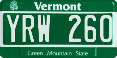 VT license plate YRW260