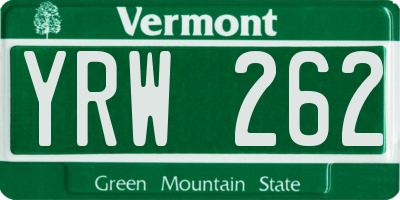 VT license plate YRW262