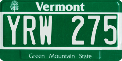 VT license plate YRW275