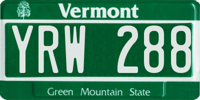 VT license plate YRW288