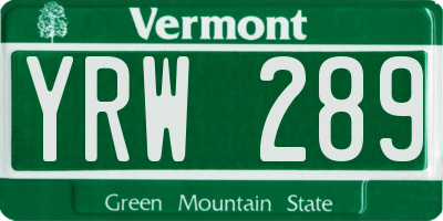 VT license plate YRW289