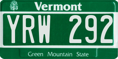 VT license plate YRW292