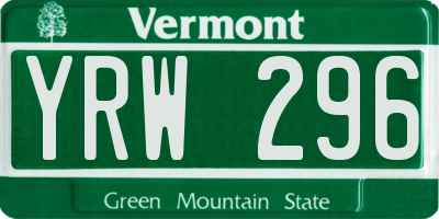 VT license plate YRW296