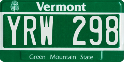 VT license plate YRW298