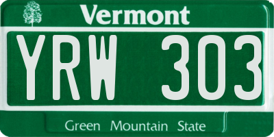 VT license plate YRW303