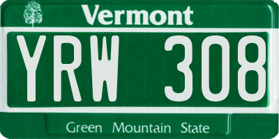 VT license plate YRW308