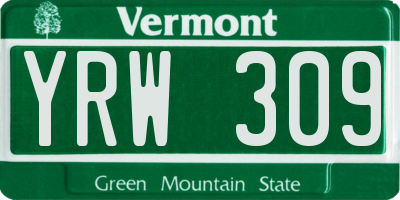 VT license plate YRW309