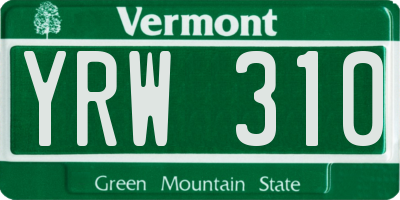 VT license plate YRW310