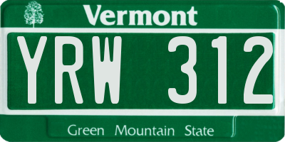 VT license plate YRW312