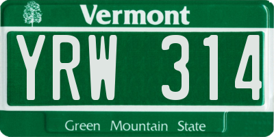 VT license plate YRW314