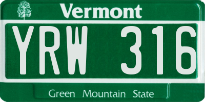 VT license plate YRW316