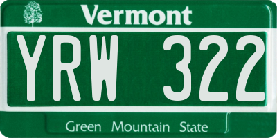 VT license plate YRW322