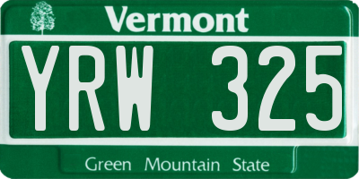 VT license plate YRW325