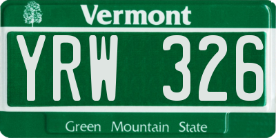 VT license plate YRW326
