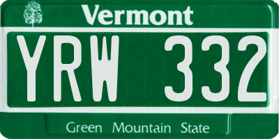 VT license plate YRW332