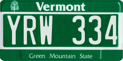 VT license plate YRW334
