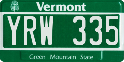 VT license plate YRW335