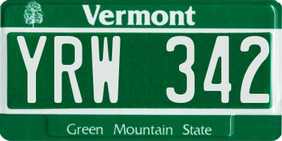VT license plate YRW342