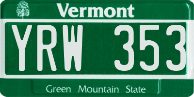 VT license plate YRW353