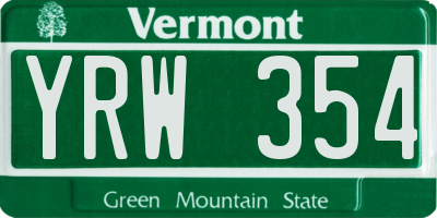 VT license plate YRW354