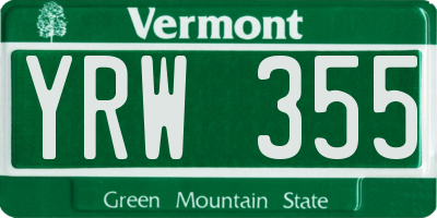 VT license plate YRW355