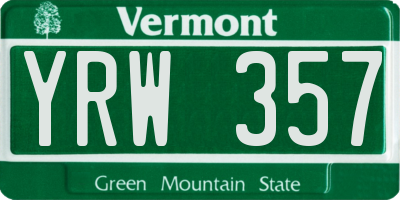 VT license plate YRW357