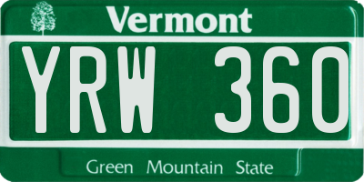 VT license plate YRW360