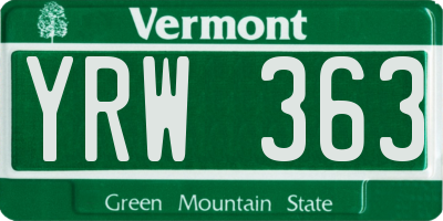 VT license plate YRW363