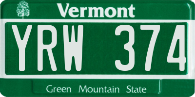 VT license plate YRW374