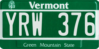 VT license plate YRW376