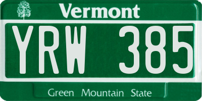 VT license plate YRW385