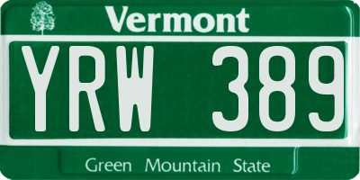 VT license plate YRW389