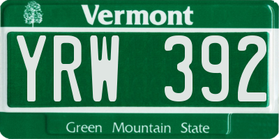 VT license plate YRW392