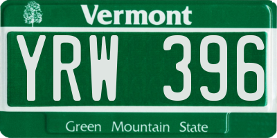 VT license plate YRW396