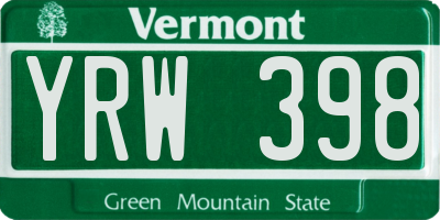 VT license plate YRW398