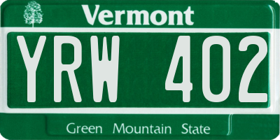 VT license plate YRW402