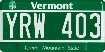 VT license plate YRW403