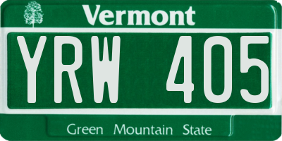 VT license plate YRW405