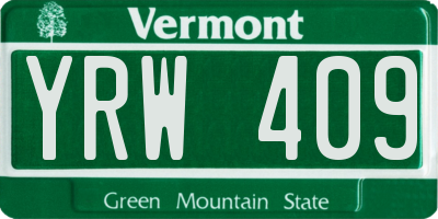 VT license plate YRW409