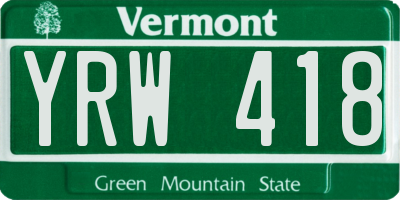 VT license plate YRW418