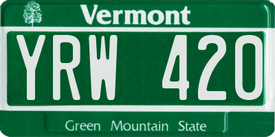 VT license plate YRW420