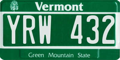VT license plate YRW432