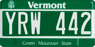 VT license plate YRW442