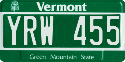 VT license plate YRW455
