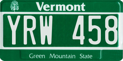 VT license plate YRW458