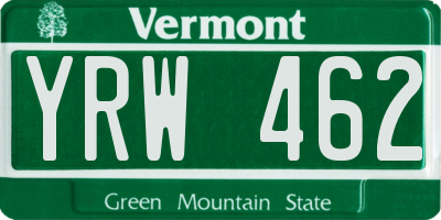VT license plate YRW462