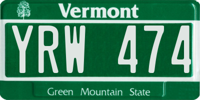 VT license plate YRW474